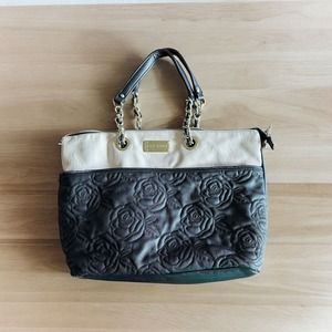 Betsy Johnson Black & White Roses Satchel Tote